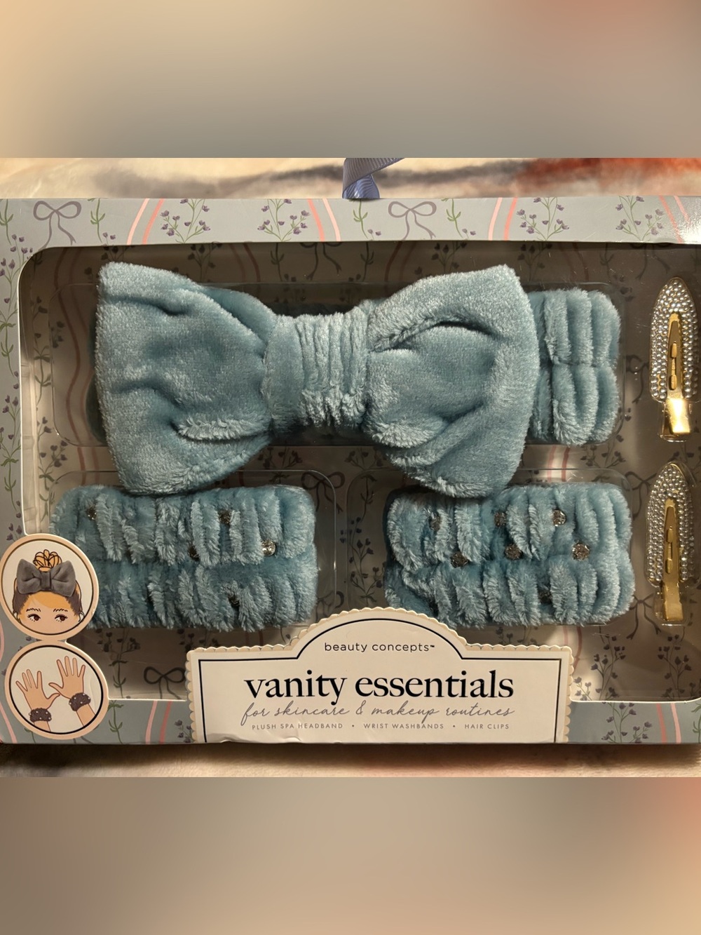 Kids Plush Headband & Wristbands Set - Light Blue